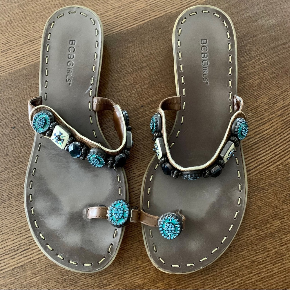 BCBG Women’s Blue & Turquoise Studded Sandal SZ 9